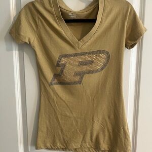 Knights Apparel Mustard V-Neck Tee with 'P' Graphic